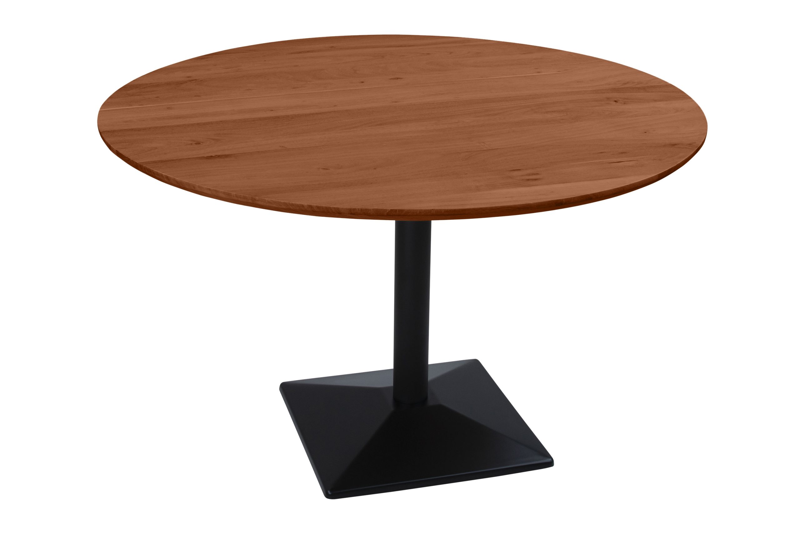 Bistrotisch rund mit Schweizer Kante Akazienholz nussbaum massiv 110 cm Säulengestell schwarz BRASILIA – Bild 2