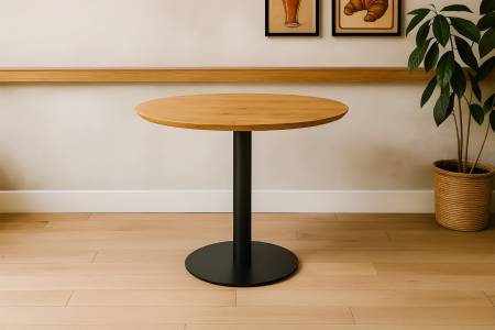 Bistrotisch rund mit Schweizer Kante Akazienholz natur massiv 80 cm Säulengestell schwarz BRASILIAN