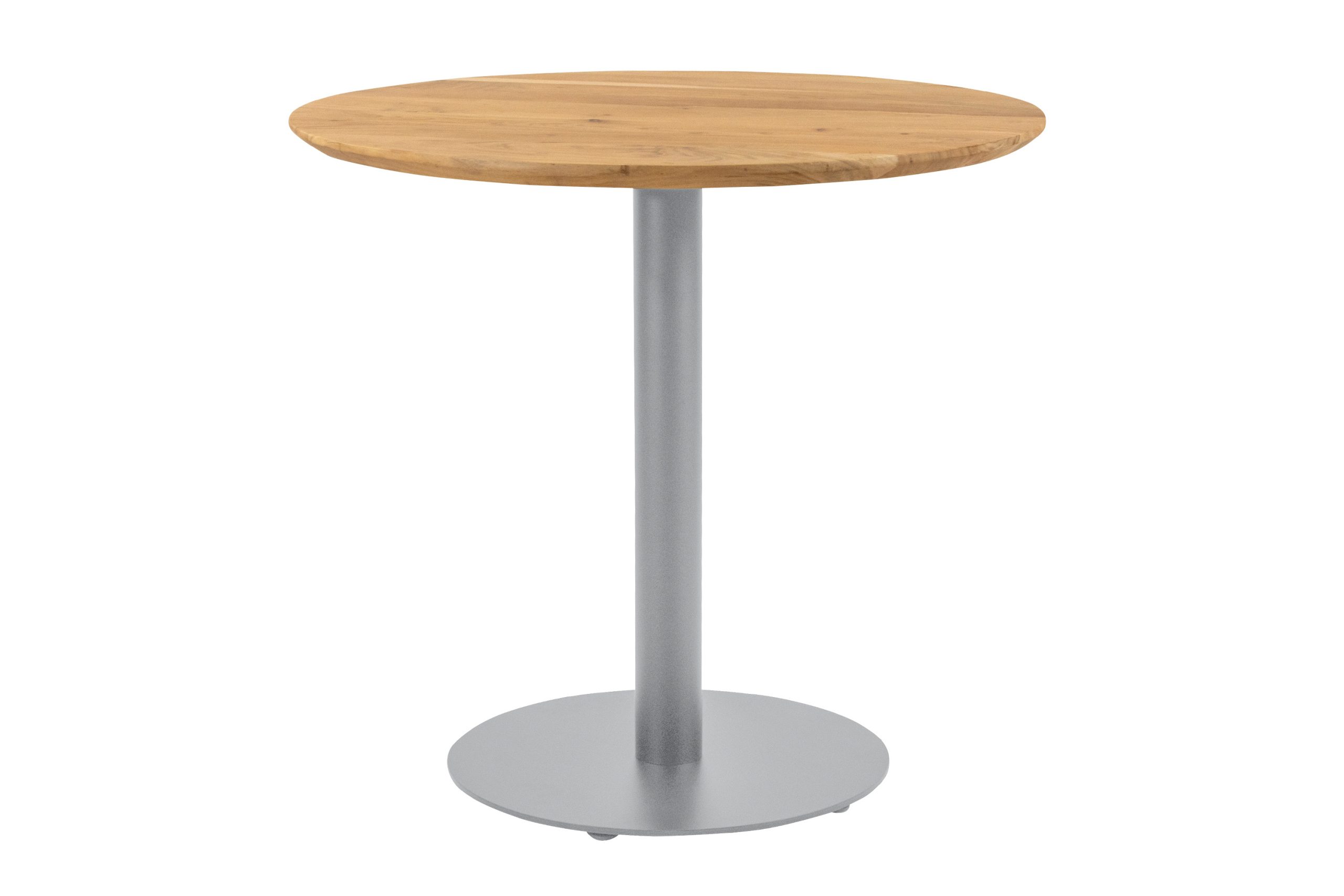 Bistrotisch rund mit Schweizer Kante Akazienholz natur massiv 80 cm Säulengestell silber BRASILIAN – Bild 2