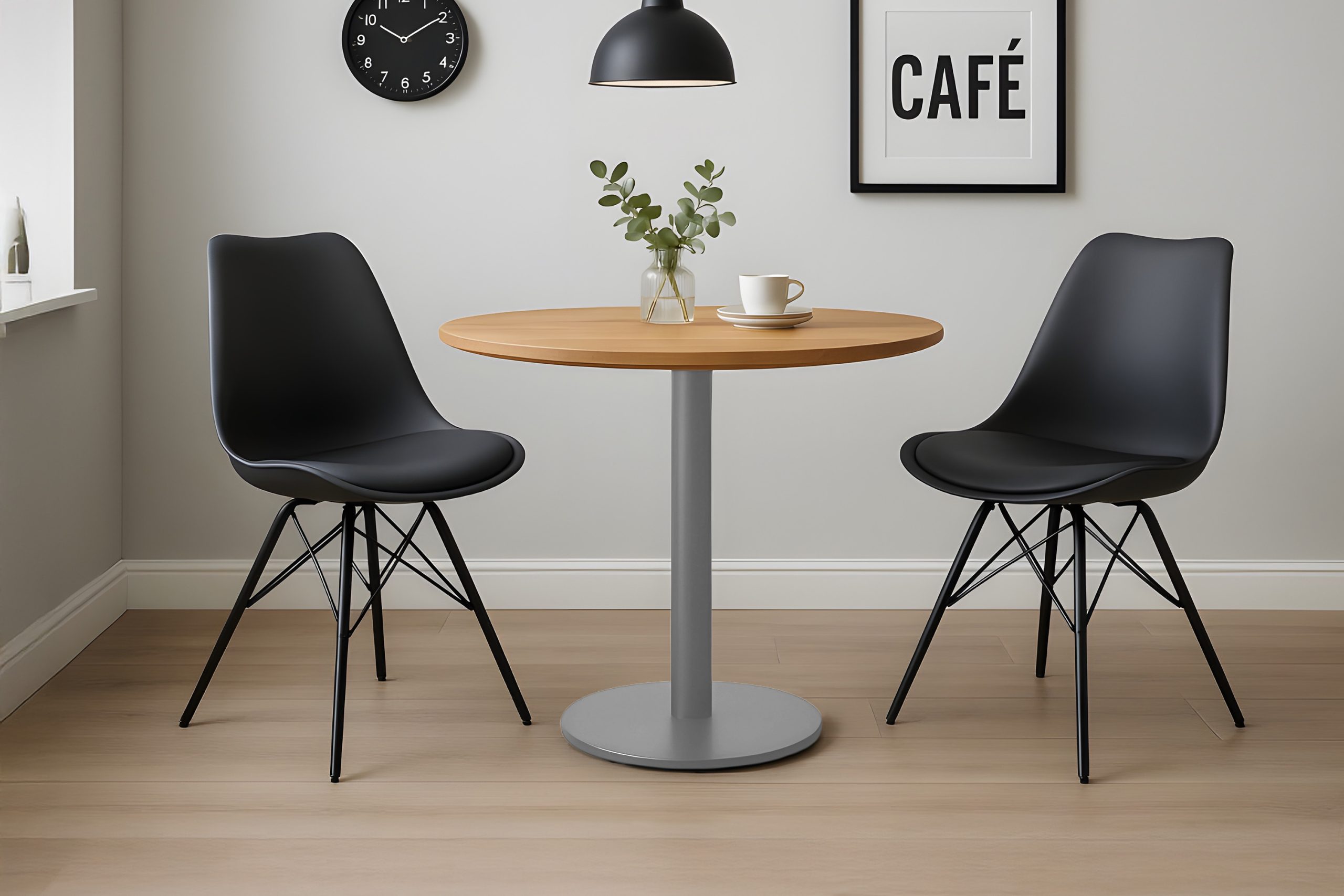 Bistrotisch rund mit Schweizer Kante Akazienholz natur massiv 80 cm Säulengestell silber BRASILIAN – Bild 5