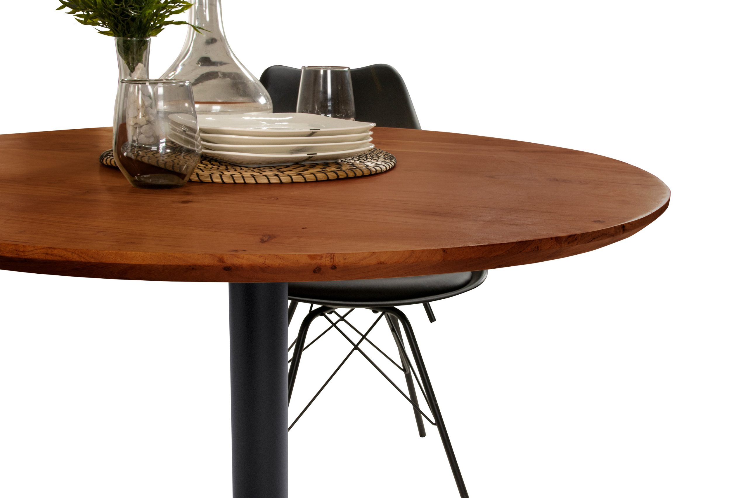 Bistrotisch rund mit Schweizer Kante Akazienholz nussbaum massiv 100 cm Säulengestell schwarz BRASILIAN – Bild 4