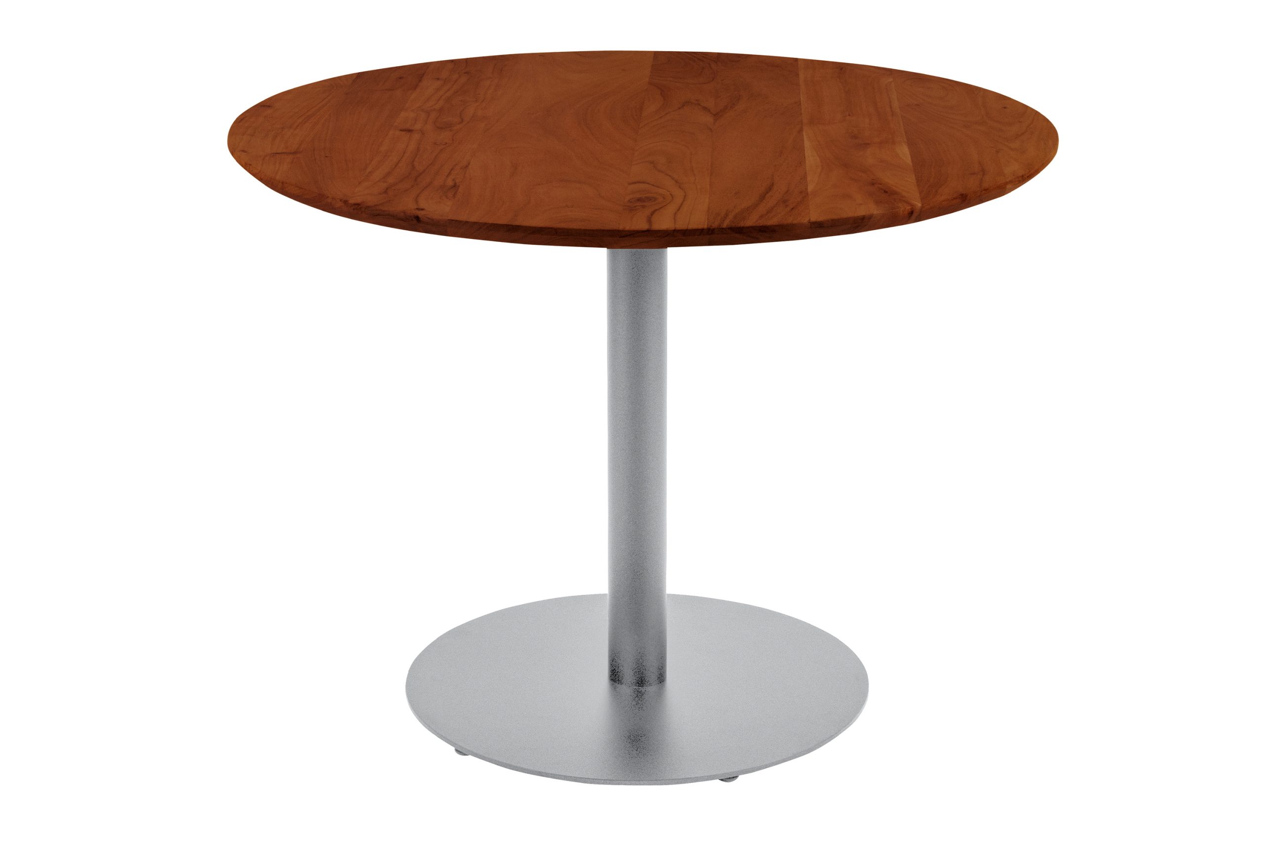 Bistrotisch rund mit Schweizer Kante Akazienholz nussbaum massiv 100 cm Säulengestell silber BRASILIAN – Bild 2