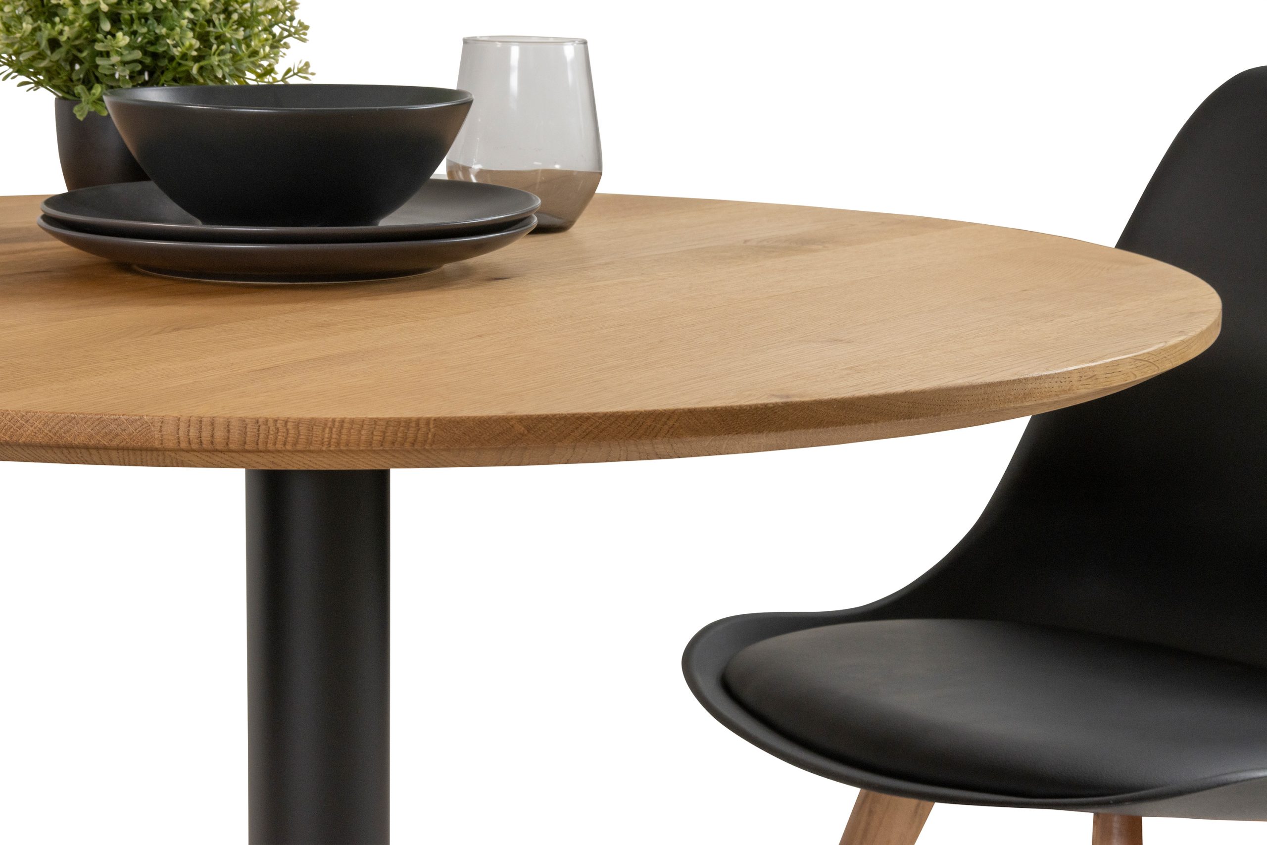 Bistrotisch rund mit Schweizer Kante Eichenholz massiv geölt 110 cm Säulengestell schwarz BRASILIAN – Bild 4