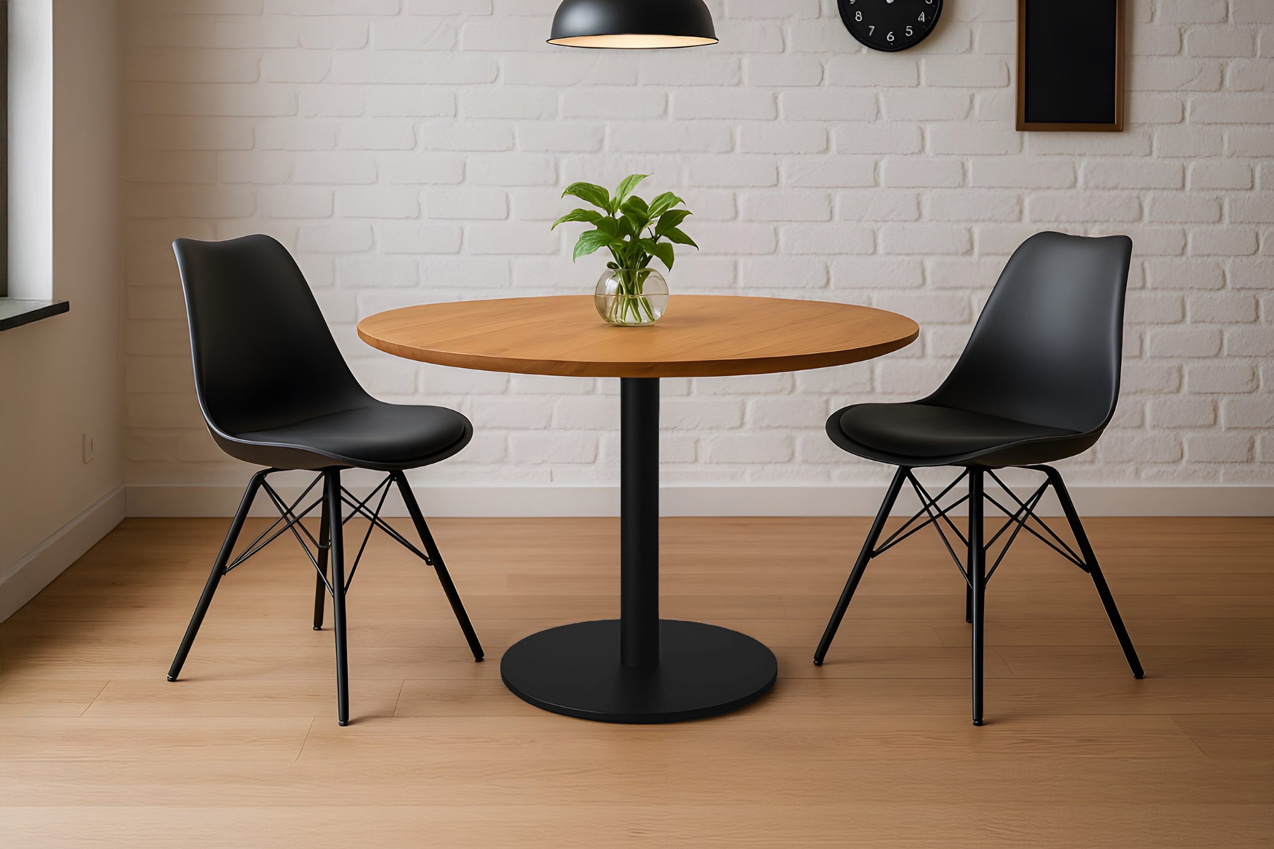 Bistrotisch rund mit Schweizer Kante Eichenholz massiv geölt 110 cm Säulengestell schwarz BRASILIAN – Bild 5