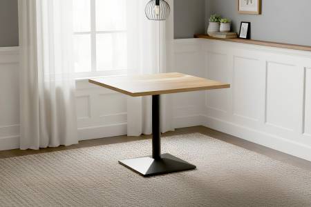 Bistrotisch eckig Runde Kante 80 x 80 cm Akazienholz natur massiv Säulengestell-eckig schwarz EMILE