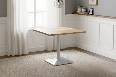 Bistrotisch eckig Runde Kante 90 x 90 cm Akazienholz natur massiv Säulengestell-eckig silber EMILE