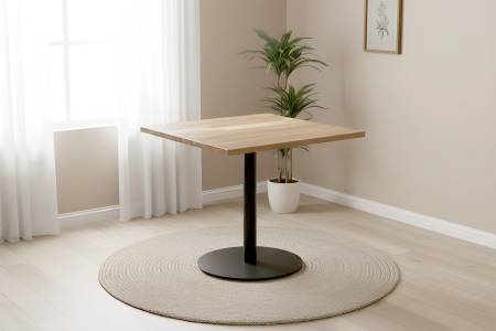 Bistrotisch eckig Runde Kante 80 x 80 cm Akazienholz natur massiv Säulengestell-rund schwarz EMILE