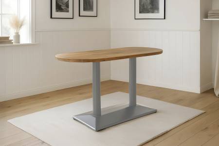 Bistrotisch oval 110 x 50 cm Akazienholz natur massiv Doppel-Säulengestell silber EMILIAN