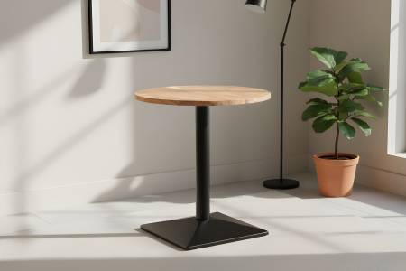 Bistrotisch rund 70 x 70 cm Akazienholz natur massiv Säulengestell-eckig schwarz EMILIO