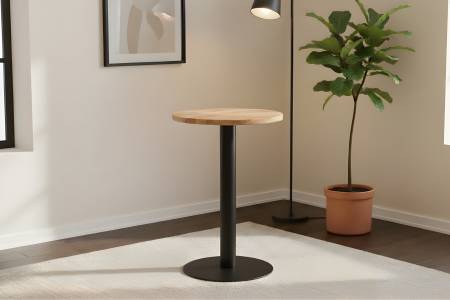 Bistrotisch rund 60 x 60 cm Akazienholz natur massiv Säulengestell-rund schwarz EMILIO