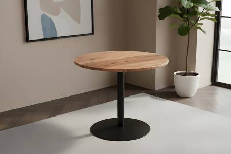 Bistrotisch rund 80 x 80 cm Akazienholz natur massiv Säulengestell-rund schwarz EMILIO