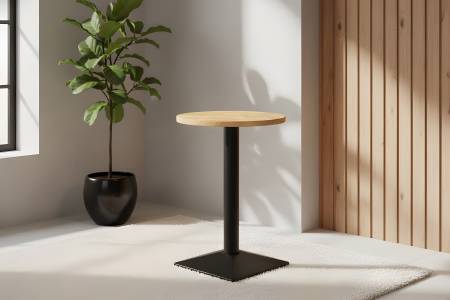 Bistrotisch rund 60 x 60 cm Mangoholz massiv Säulengestell-eckig schwarz EMILIO