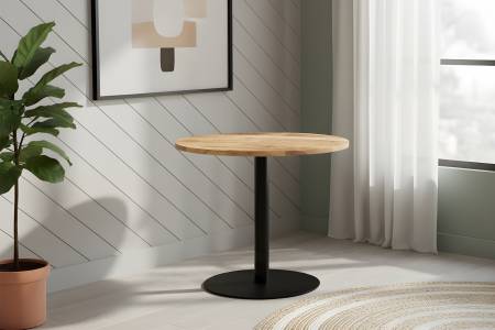 Bistrotisch rund 80 x 80 cm Mangoholz massiv Säulengestell-rund schwarz EMILIO