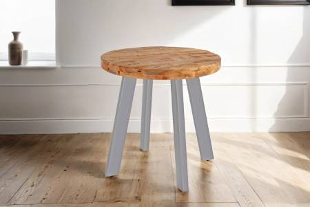 Esstisch rund Mangoholz massiv 80 cm silber ADELINA