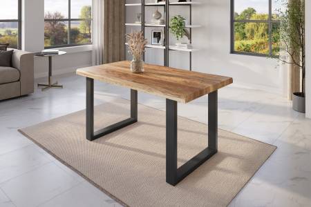 Esstisch Baumkante 160 x 85 cm Mangoholz Rough U-Gestell schwarz ATLAS
