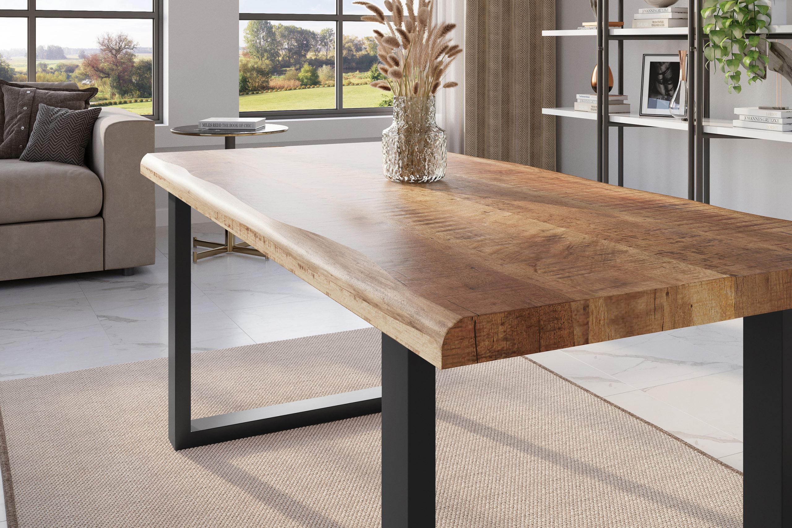 Esstisch Baumkante 180 x 90 cm Mangoholz Rough U-Gestell schwarz ATLAS – Bild 4