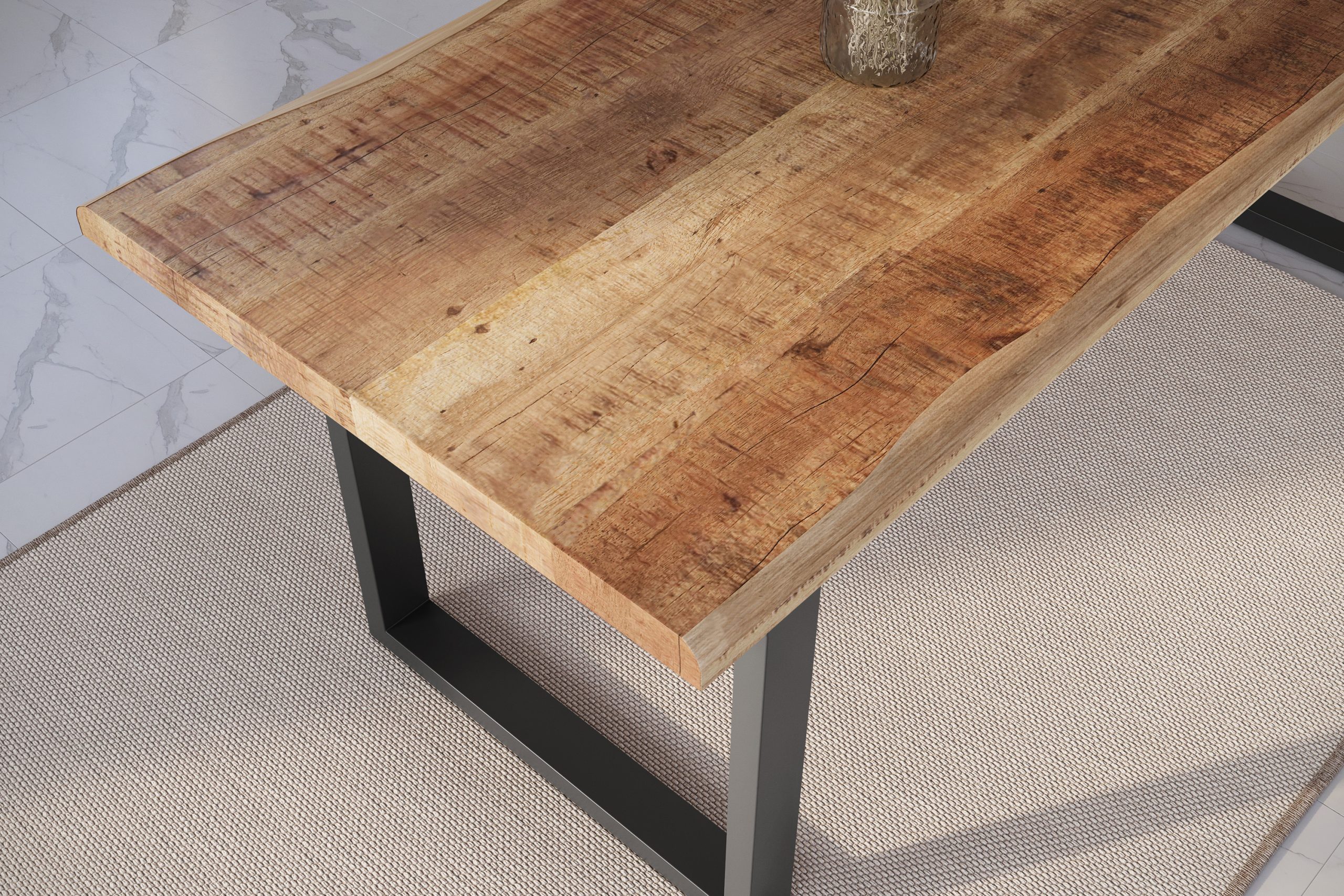 Esstisch Baumkante 180 x 90 cm Mangoholz Rough U-Gestell schwarz ATLAS – Bild 5