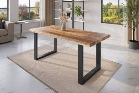 Esstisch Baumkante 200 x 100 cm Mangoholz Rough U-Gestell schwarz ATLAS