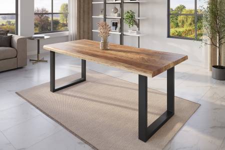 Esstisch Baumkante 220 x 100 cm Mangoholz Rough U-Gestell schwarz ATLAS