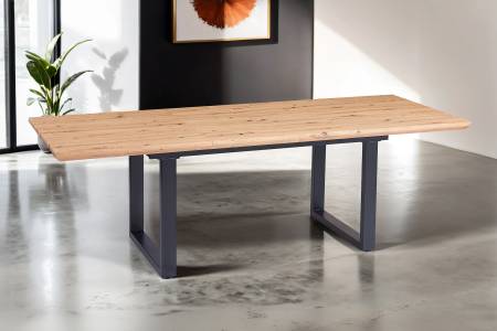 Esszimmertisch Schweizer Kante eichenfarben 160(240) x 90 schwarz U-Gestell BIRD