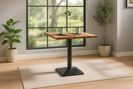 Bistrotisch Gerade Kante massiv Akazie natur 75 x 75 cm Säulengestell schwarz BRASILEIRO