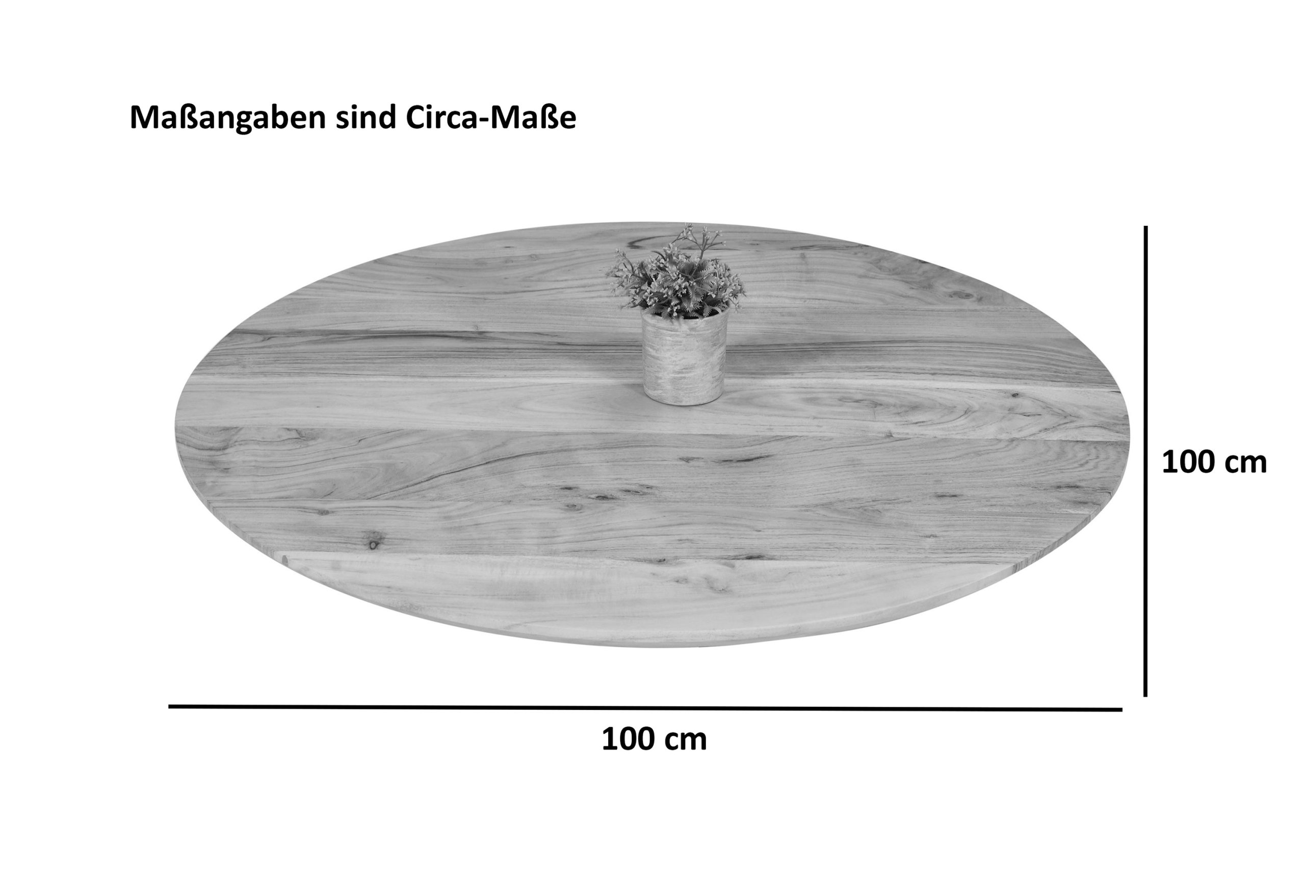 Tischplatte Schweizer Kante Runde Form Akazie massiv Natur 100 x 100 cm BRASILIA – Bild 2