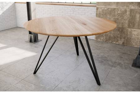 Esstisch rund Eichenholz Schweizer Kante Hairpin-Gestell 90 cm schwarz DREAM