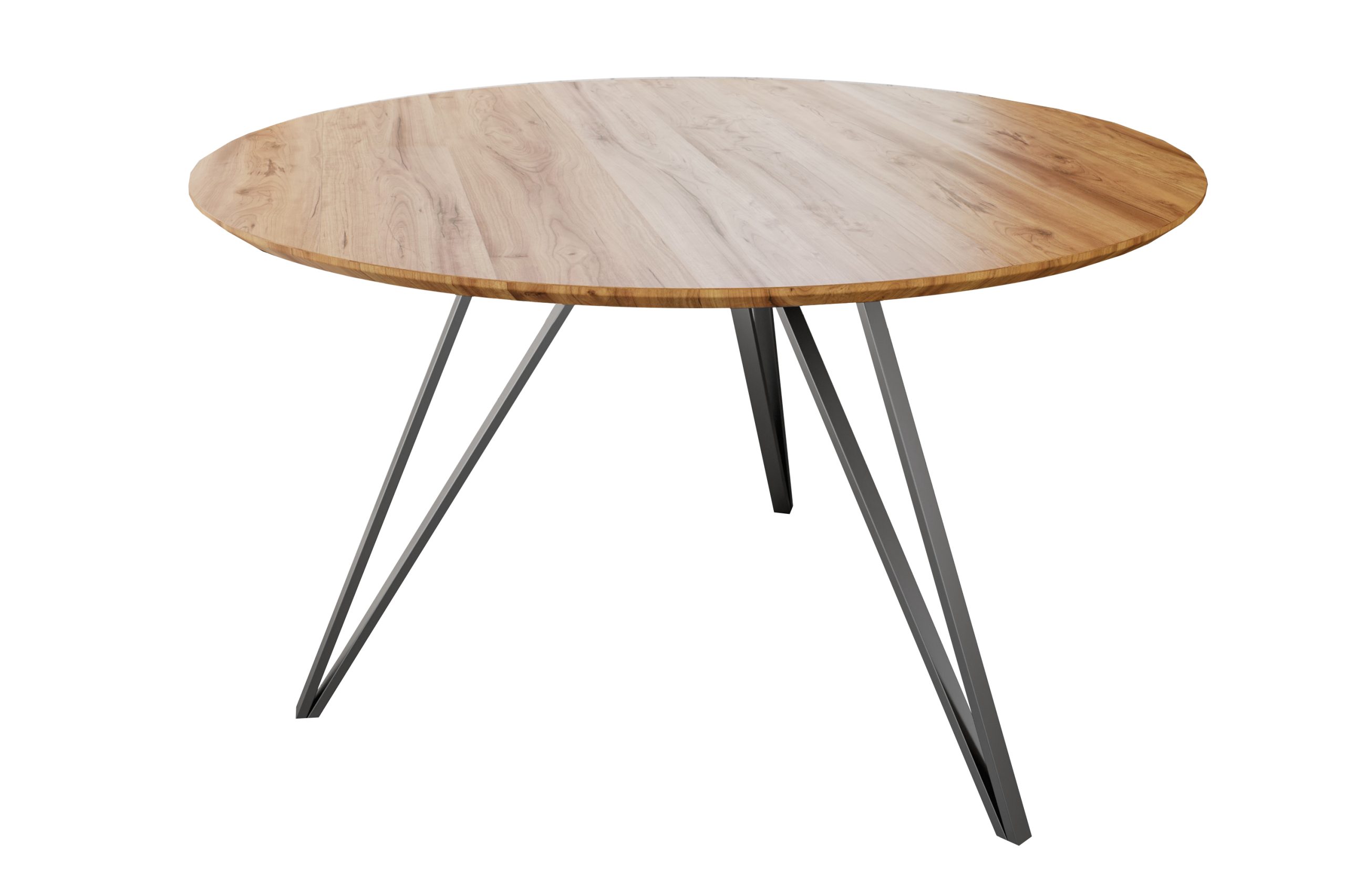 Esstisch rund Eichenholz Schweizer Kante Hairpin-Gestell 90 cm silber DREAM – Bild 2