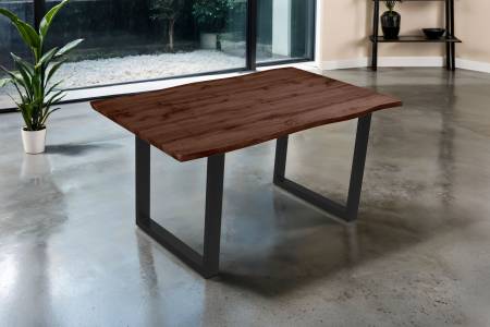 Esstisch 160x85 cm Baumkante Holz Nussbaum-Optik U-Gestell Metall schwarz JOSY