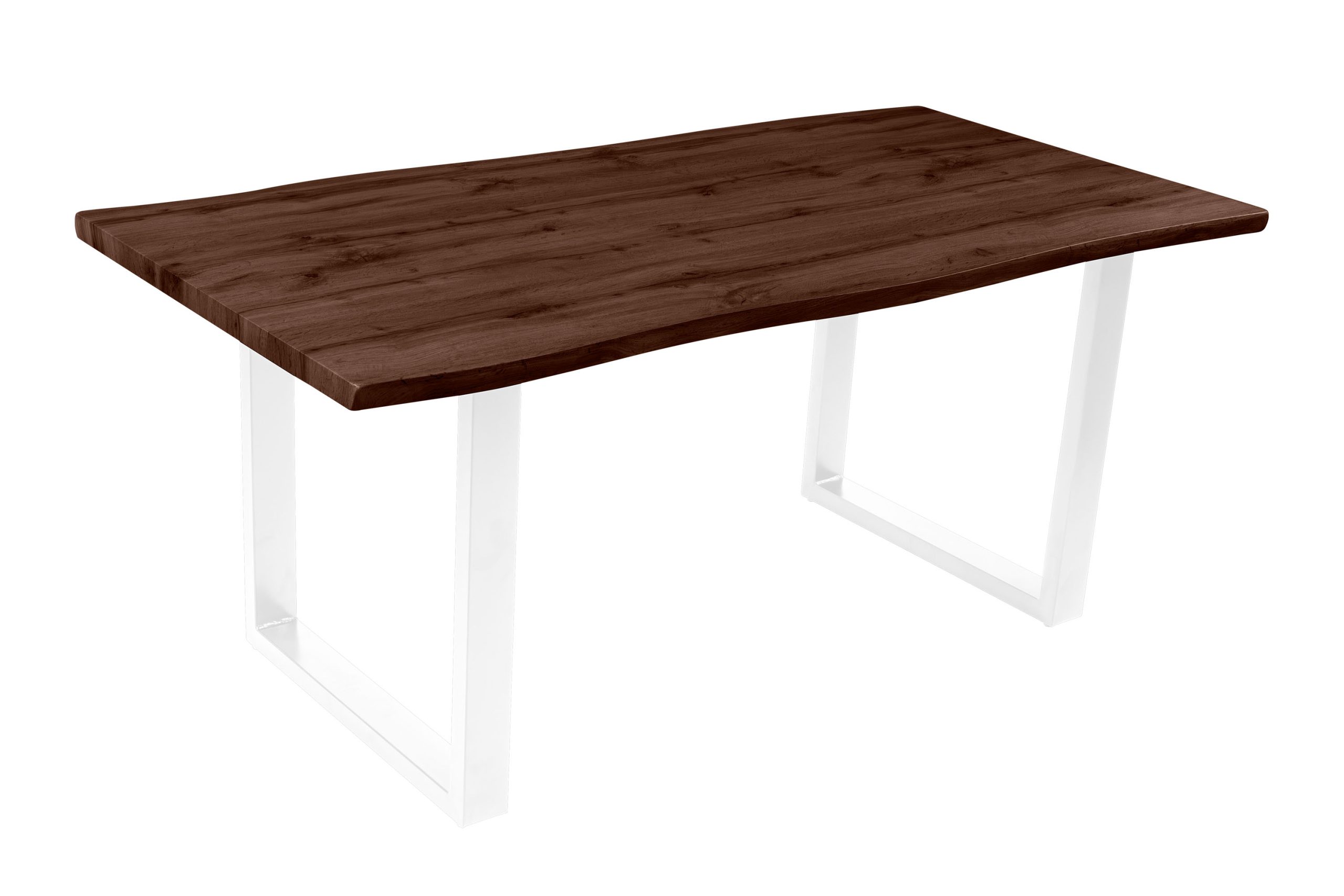 Esstisch 180x90 cm Baumkante Holz Nussbaum-Optik U-Gestell Metall weiß JOSY – Bild 2