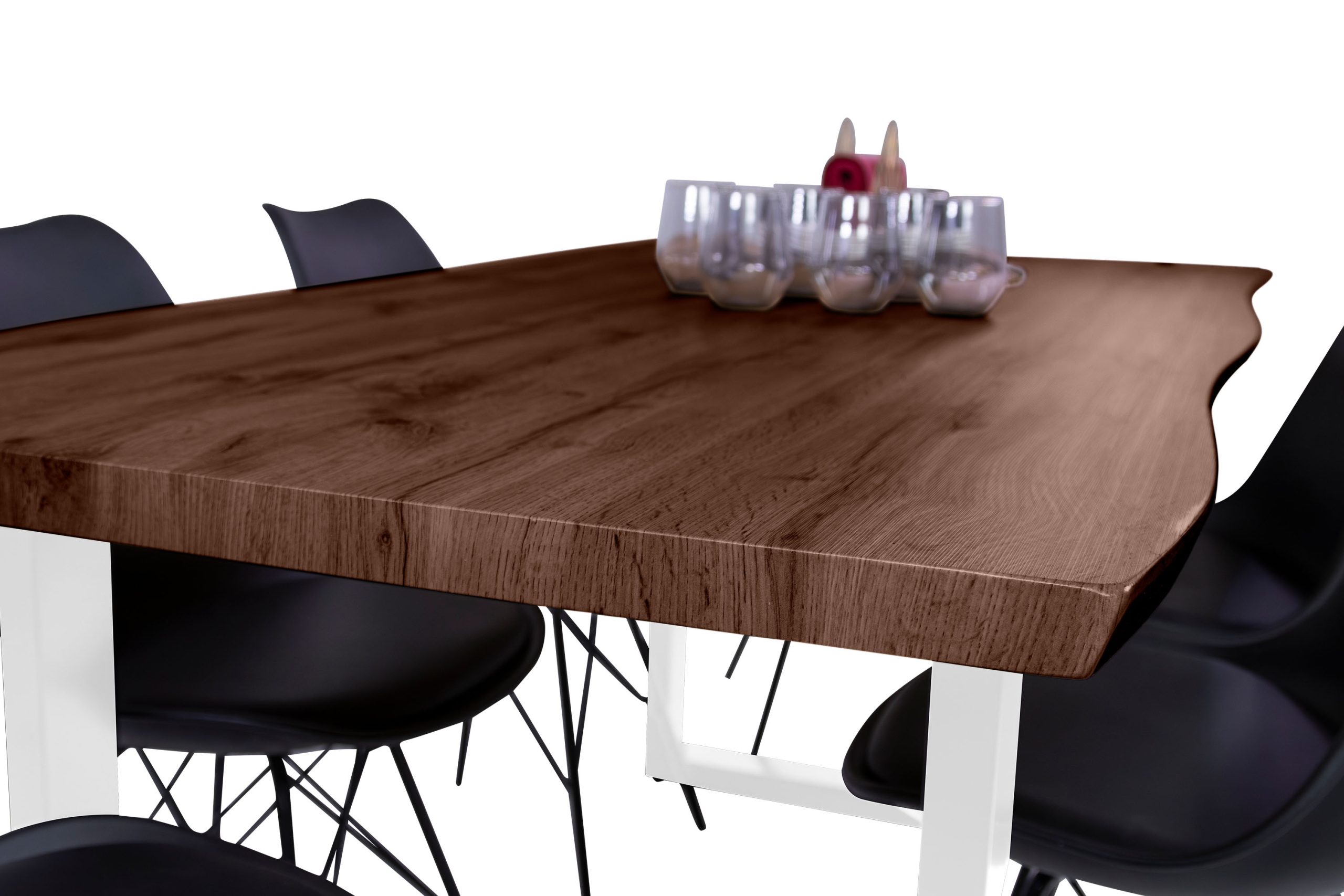 Esstisch 180x90 cm Baumkante Holz Nussbaum-Optik U-Gestell Metall weiß JOSY – Bild 5