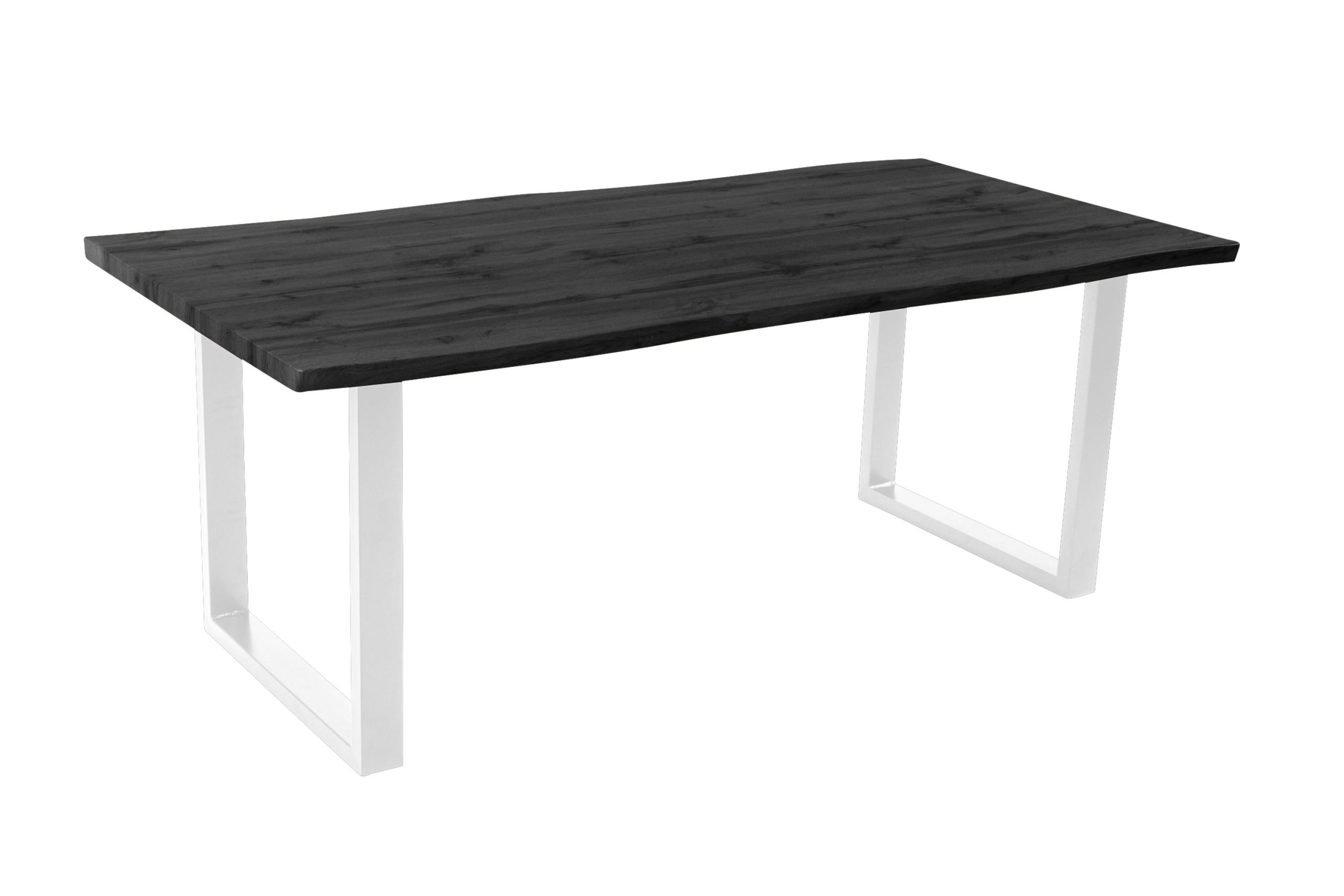 Esstisch 200x100 cm Baumkante Holz Grau-Optik U-Gestell Metall weiß JOSY – Bild 2