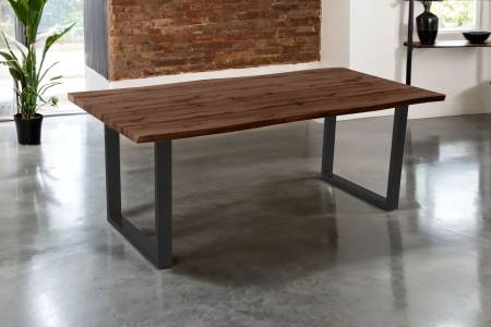 Esstisch 200x100 cm Baumkante Holz Nussbaum-Optik U-Gestell Metall schwarz JOSY