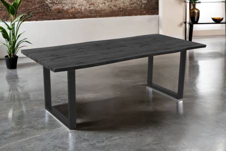 Esstisch 220x100 cm Baumkante Holz Grau-Optik U-Gestell Metall schwarz JOSY