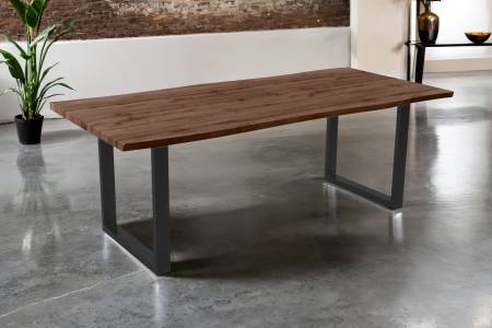 Esstisch 240x100 cm Baumkante Holz Nussbaum-Optik U-Gestell Metall schwarz JOSY