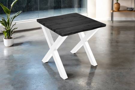 Esstisch 80x80 cm Baumkante Holz Grau-Optik X-Gestell Metall weiß JOSY