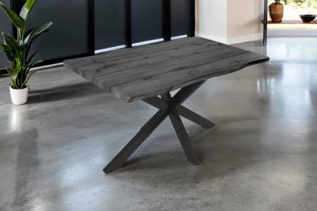 Esstisch 120x80 cm Baumkante Holz Grau-Optik Spider-Gestell Metall schwarz JOSY