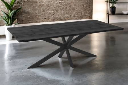 Esstisch 220x100 cm Baumkante Holz Grau-Optik Spider-Gestell Metall schwarz JOSY