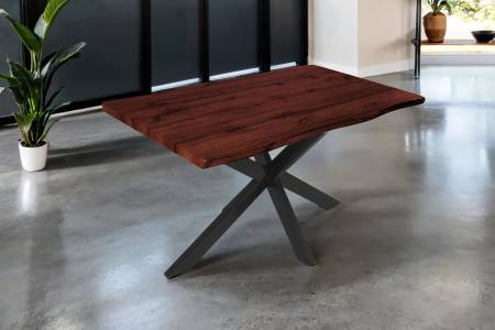 Esstisch 140x80 cm Baumkante Holz Nussbaum-Optik Spider-Gestell Metall schwarz JOSY