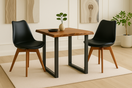 Essgruppe 3tlg. 80 x 80 cm Holz Nussbaum-Optik 2x Schalenstühle Schwarz U-Gestell Schwarz JOSY