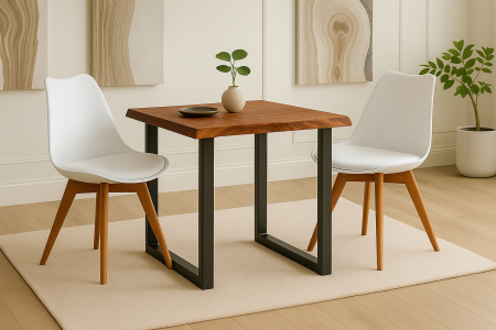 Essgruppe 3tlg. 80 x 80 cm Holz Nussbaum-Optik 2x Schalenstühle Weiß U-Gestell Schwarz JOSY