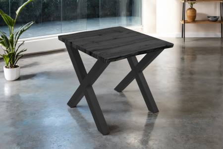 Esstisch 80x80 cm Baumkante Holz Grau-Optik X-Gestell Metall schwarz JOSY