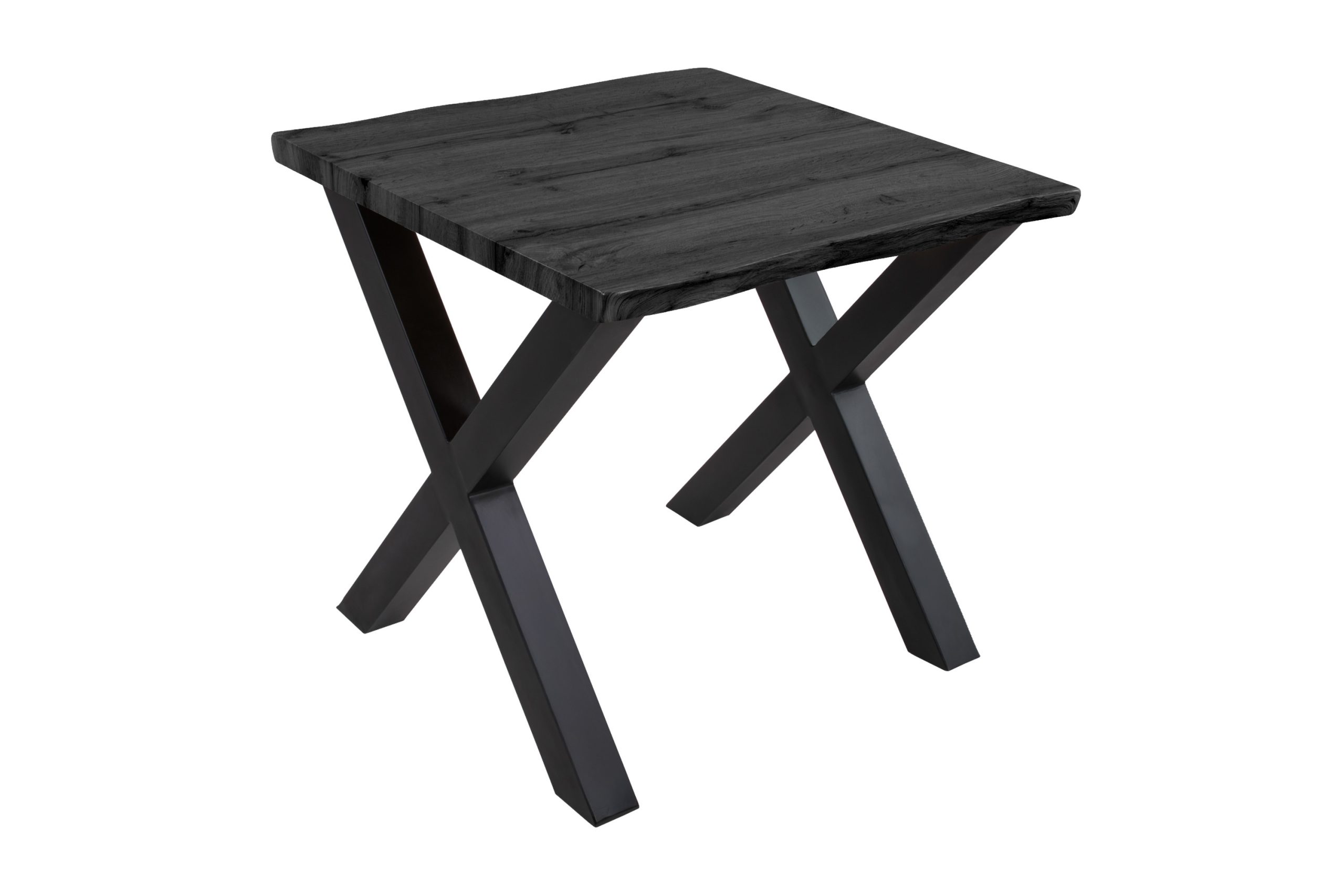 Esstisch 80x80 cm Baumkante Holz Grau-Optik X-Gestell Metall schwarz JOSY – Bild 2