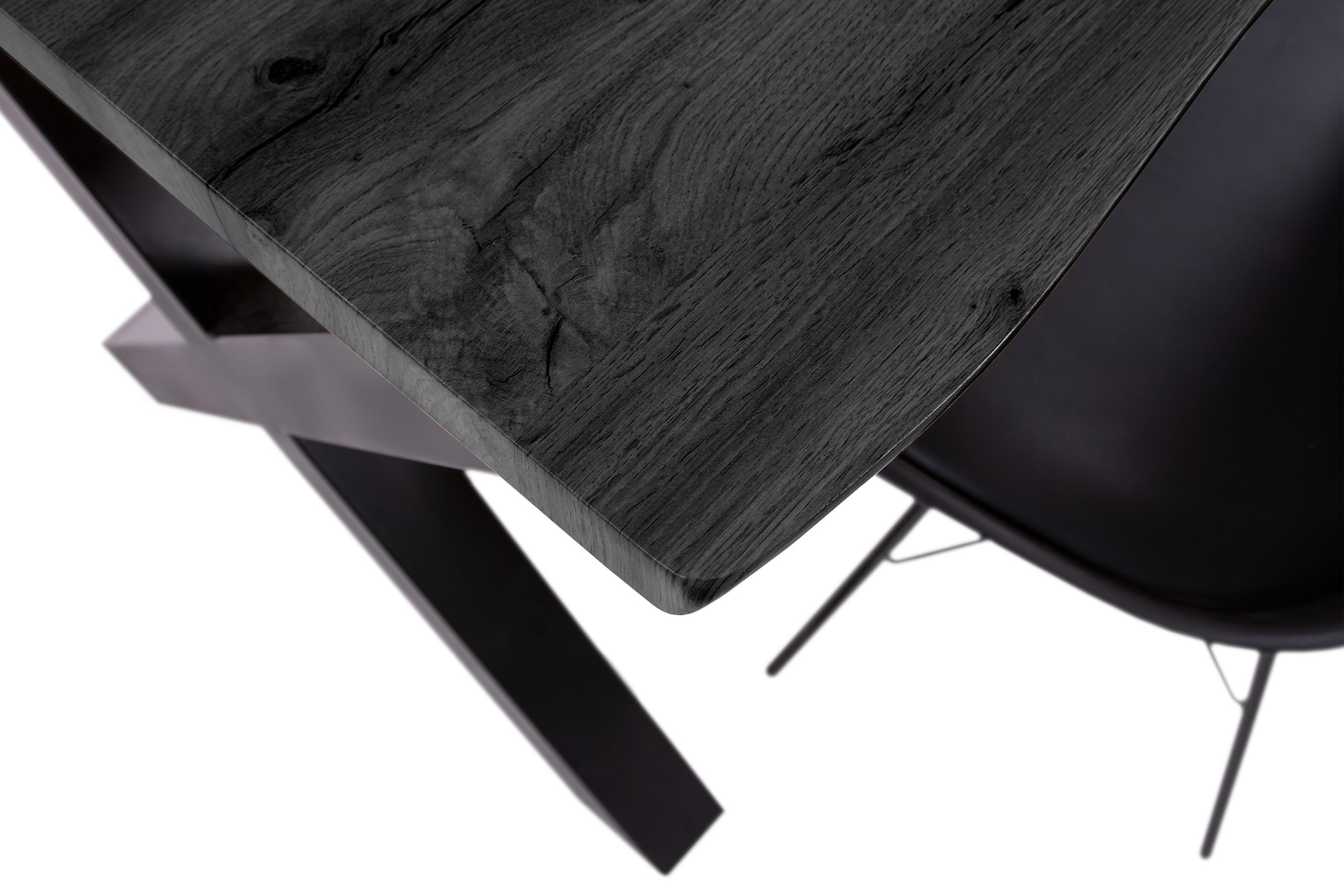 Esstisch 80x80 cm Baumkante Holz Grau-Optik X-Gestell Metall schwarz JOSY – Bild 5