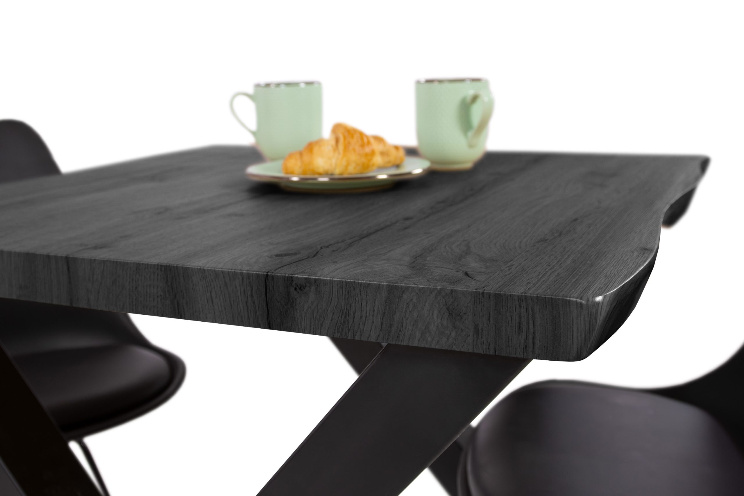 Esstisch 80x80 cm Baumkante Holz Grau-Optik X-Gestell Metall schwarz JOSY – Bild 6