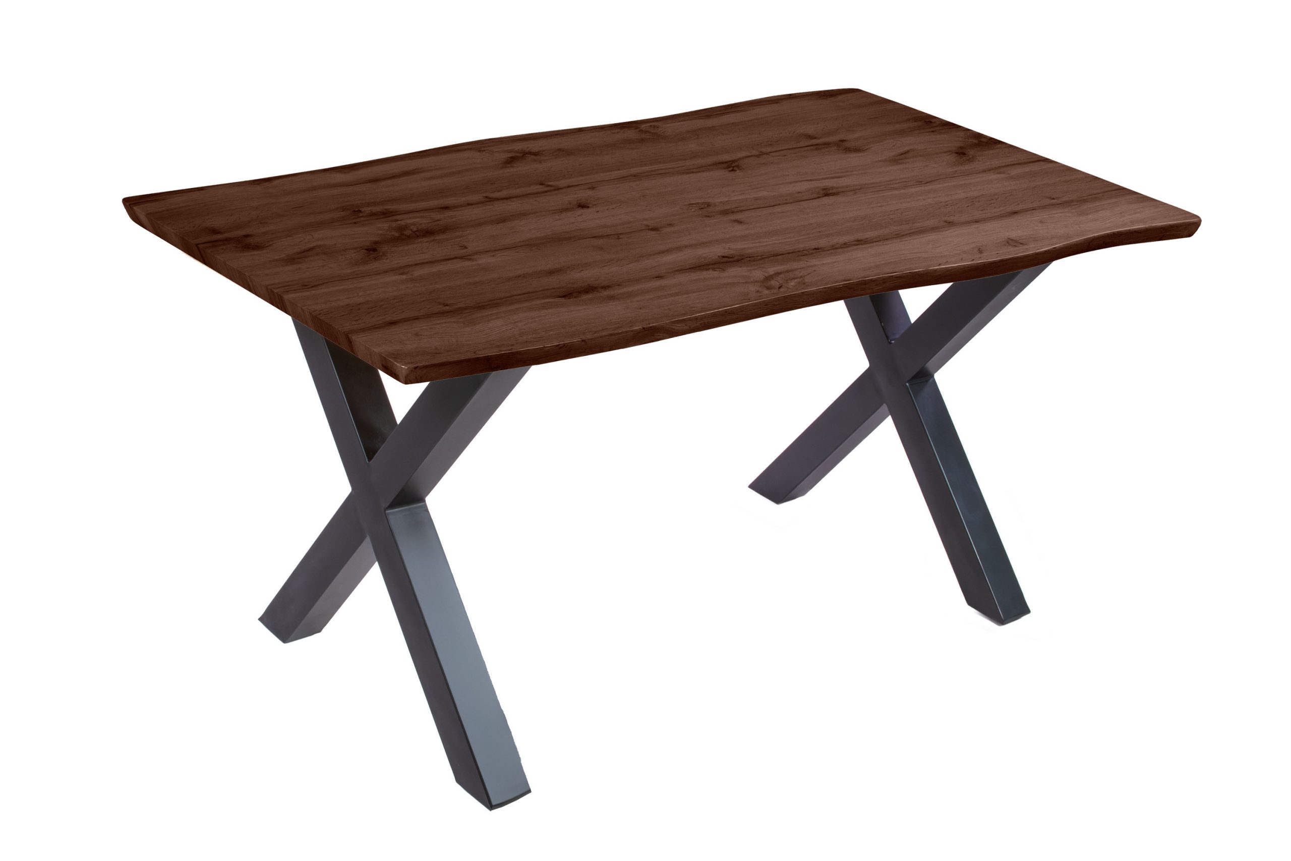 Esstisch 160x85 cm Baumkante Holz Nussbaum-Optik X-Gestell Metall schwarz JOSY – Bild 2