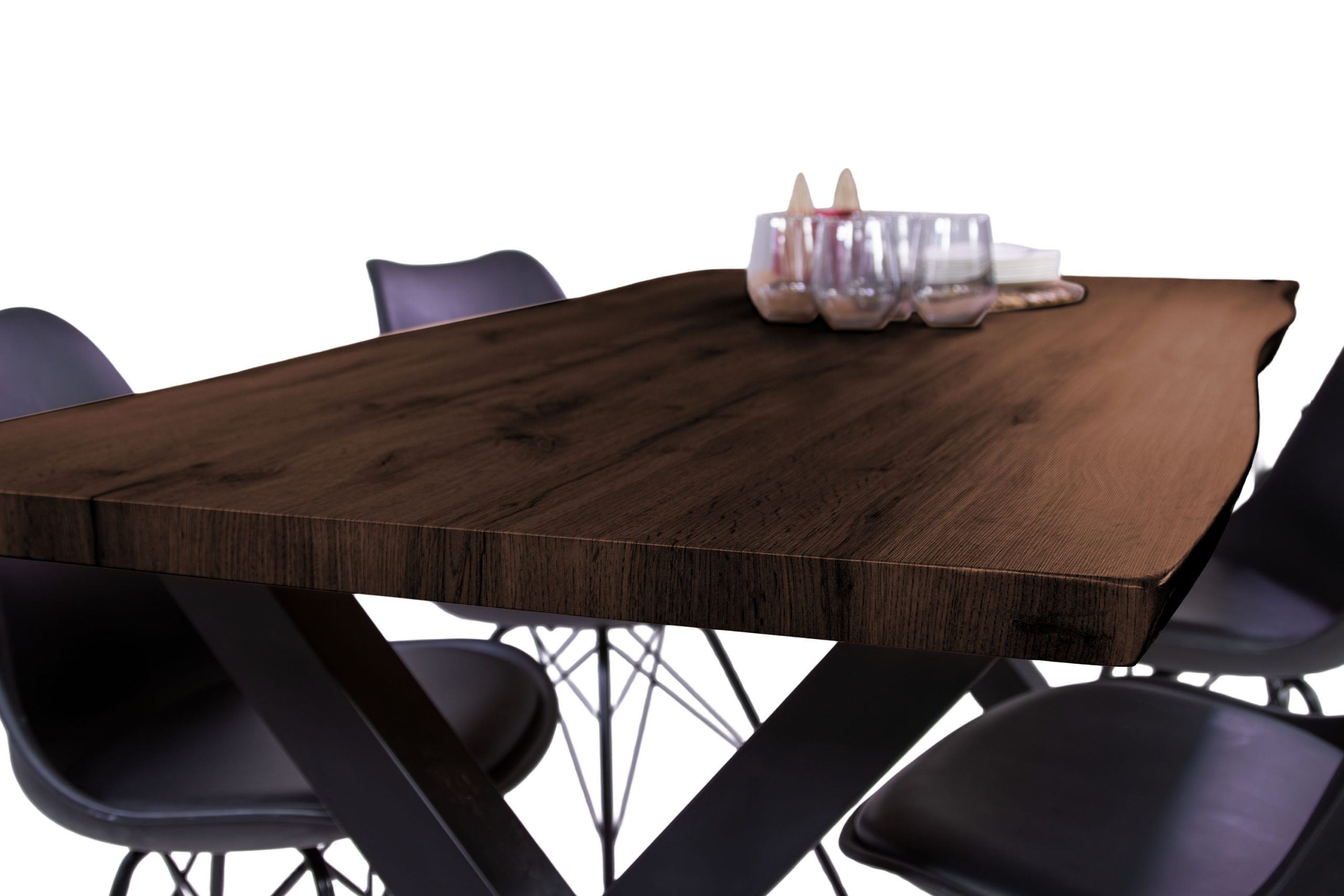 Esstisch 160x85 cm Baumkante Holz Nussbaum-Optik X-Gestell Metall schwarz JOSY – Bild 6