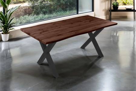 Esstisch 180x90 cm Baumkante Holz Nussbaum-Optik X-Gestell Metall schwarz JOSY