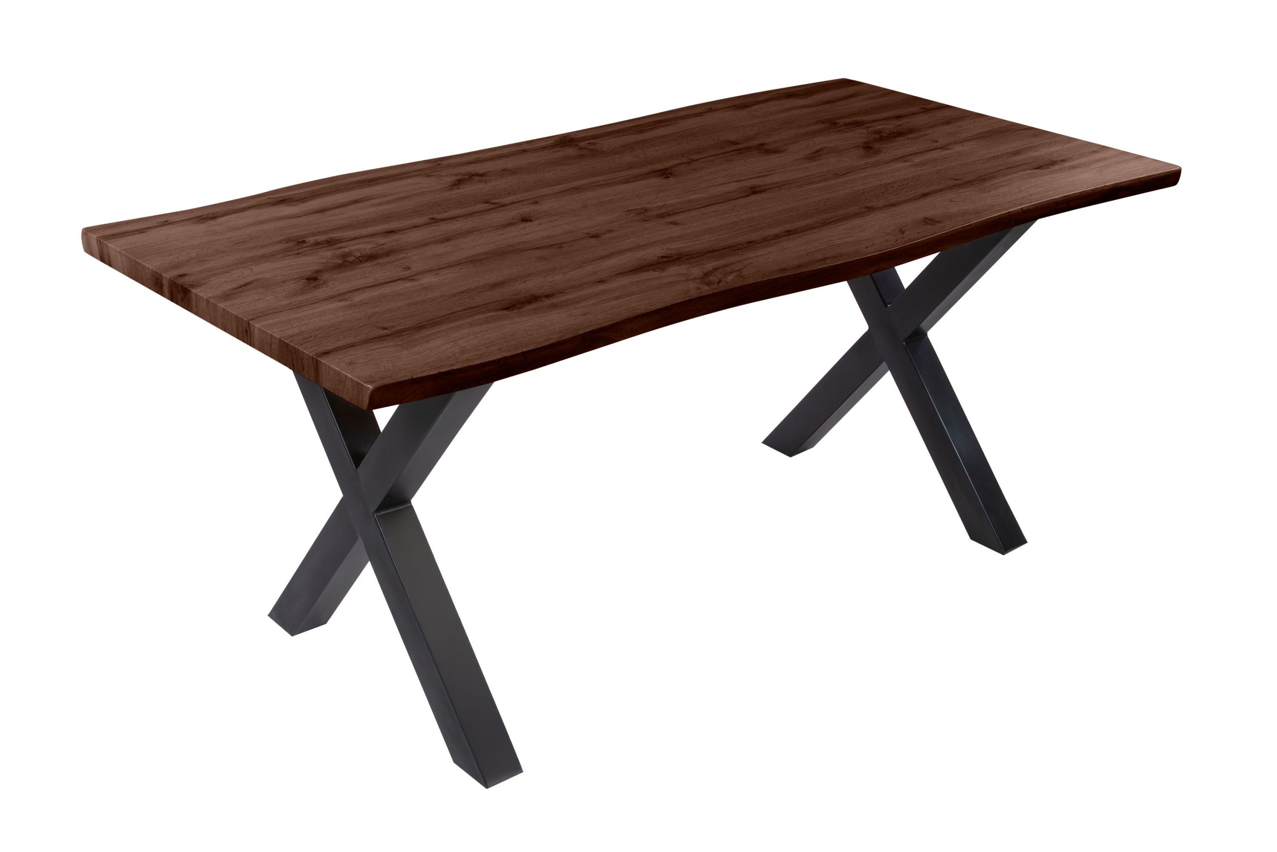 Esstisch 180x90 cm Baumkante Holz Nussbaum-Optik X-Gestell Metall schwarz JOSY – Bild 2
