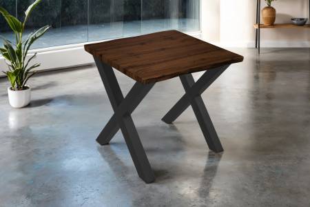 Esstisch 80x80 cm Baumkante Holz Nussbaum-Optik X-Gestell Metall schwarz JOSY